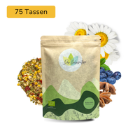 Der Geheimtipp Better Belly Tee Verpackung aus Papier mit losem Rooibos Anis Kamille Kräutertee im Hintergrund